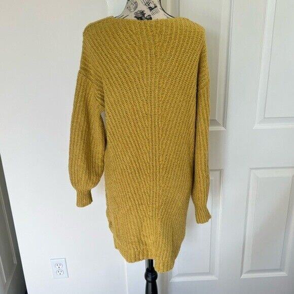 American Eagle yellow v-neck balloon sleeve knit sweater mini dress M Tall - Picture 2 of 11